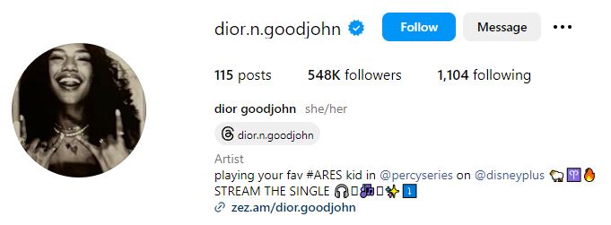 Dior Goodjohn's Instagram