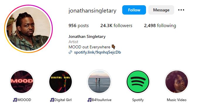 Instagram account Jonathan Singletary