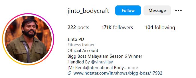 Jinto Bodycraft's Instagram