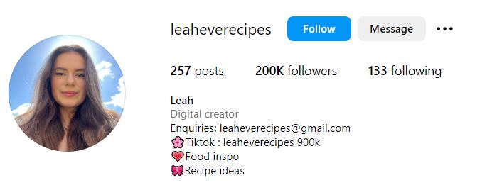 Leaheverecipes' Instagram